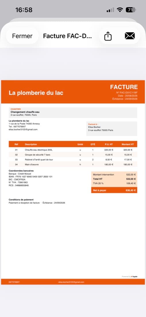 Aperçu d’une facture au format Factur-X