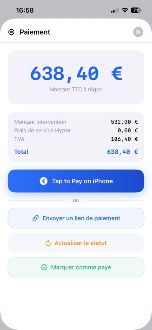 Écran de paiement Tap to Pay